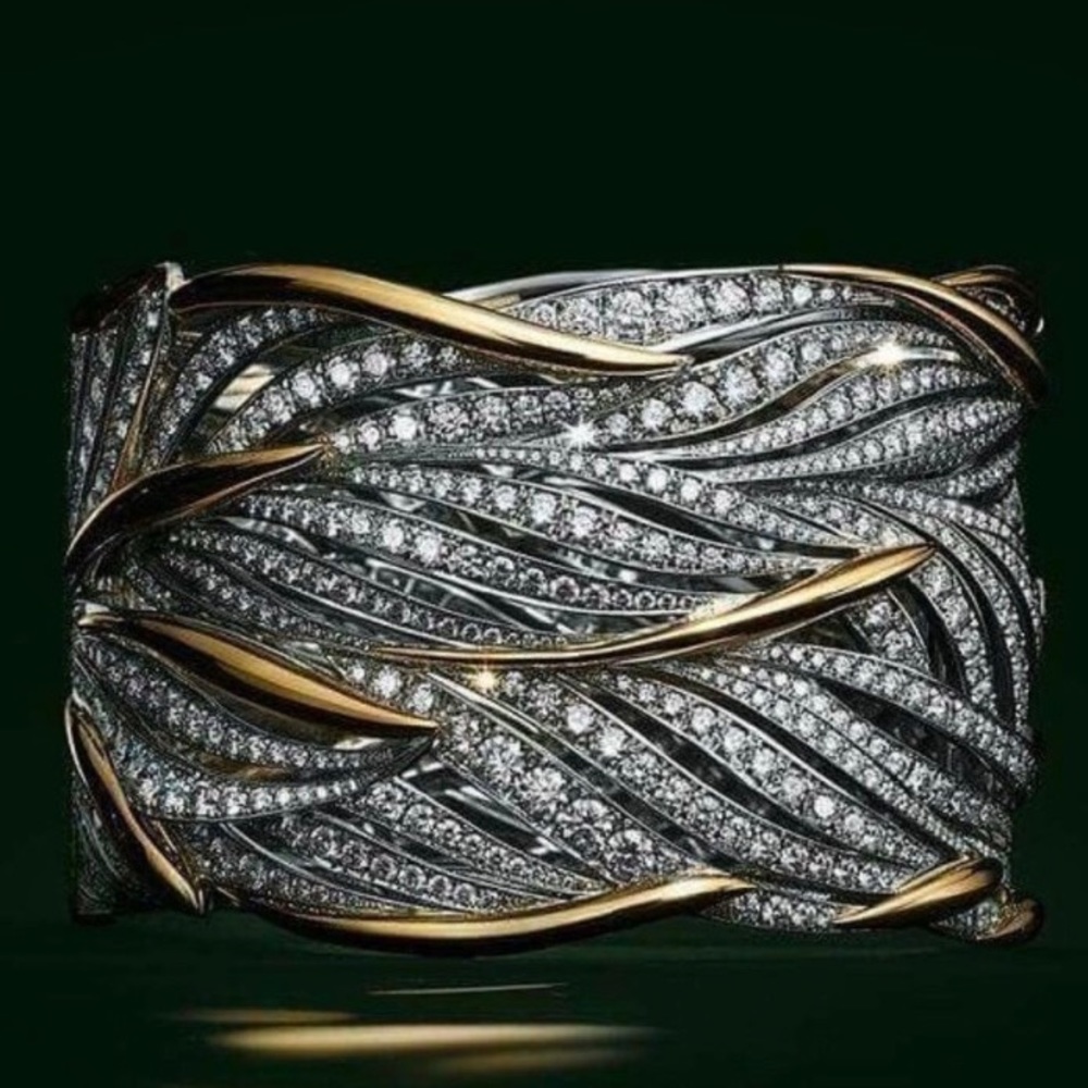 NEW TWO TONE 925 STERLING SILVER DIAMOND RING - Picture 7 of 8